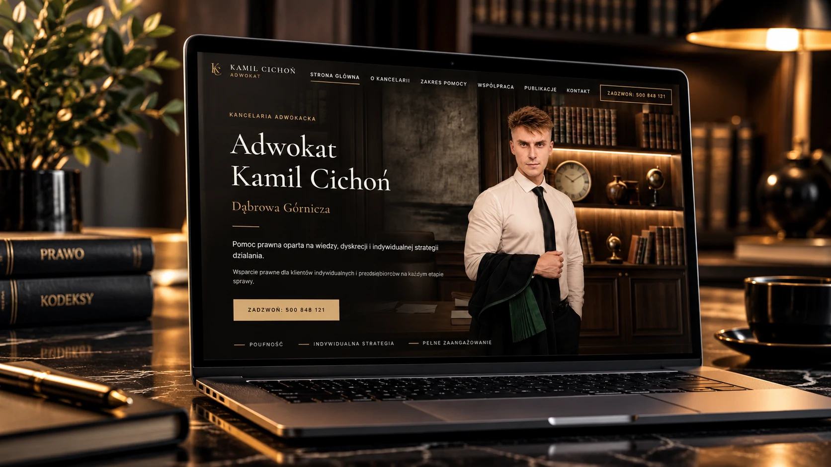 Strona kancelarii adwokackiej na ekranie laptopa