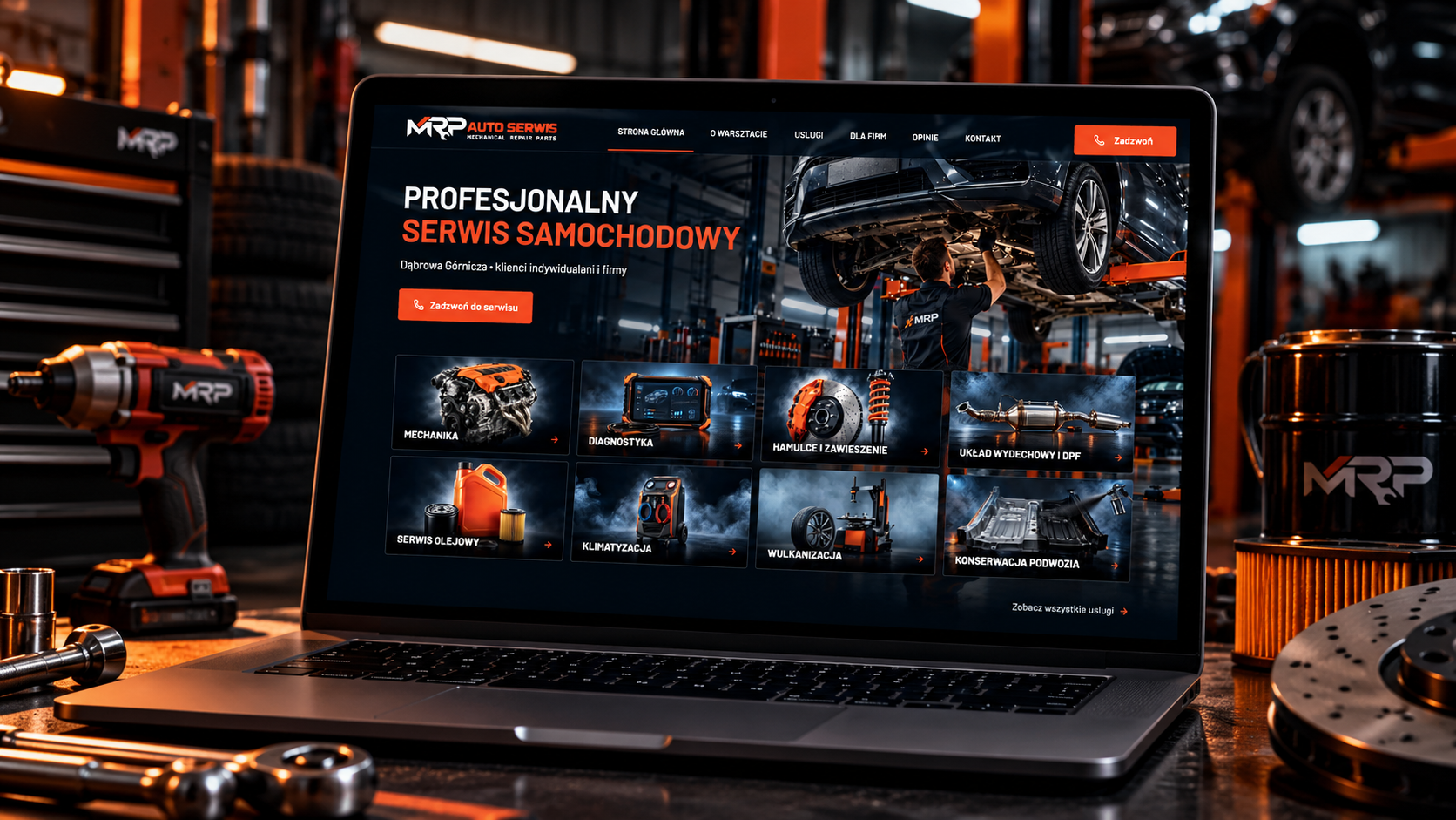 Strona MRP Auto Serwis na ekranie laptopa